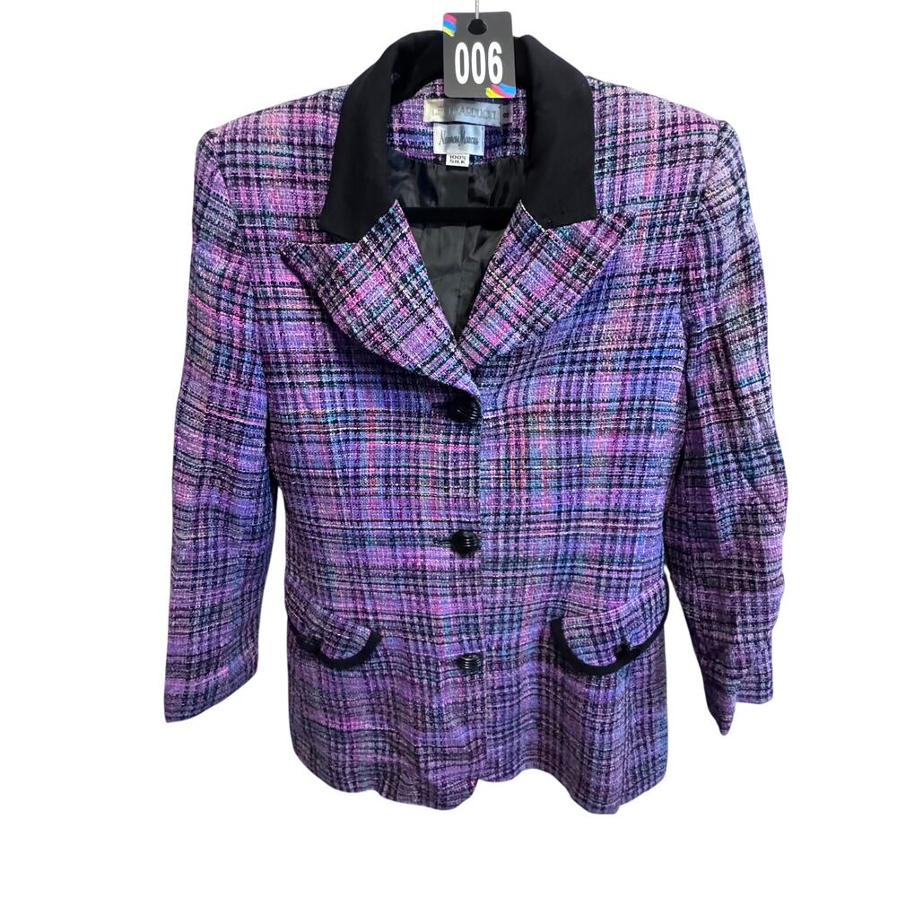 Leo Narducci Neiman Marcus Vintage Silk Tweed Blazer Jacket Multicolor Sz 8